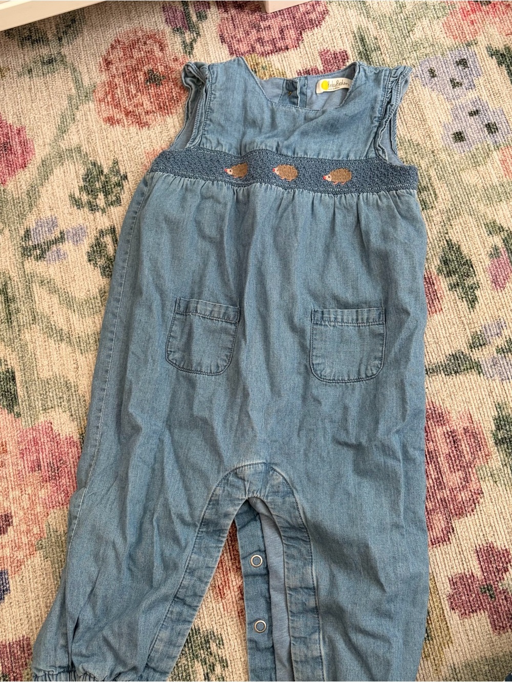 Baby Boden Light Denim Hedgehog Overalls